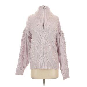 Daily Practice by Anthropologie Purple Lilac Quarter-Zip Cable-Knit Pullover. XS